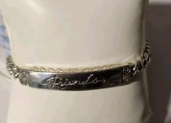 Brighton FRIENDS Silver Scrolled Curved ID Thick Chain Bracelet, Xtra Link, EUC