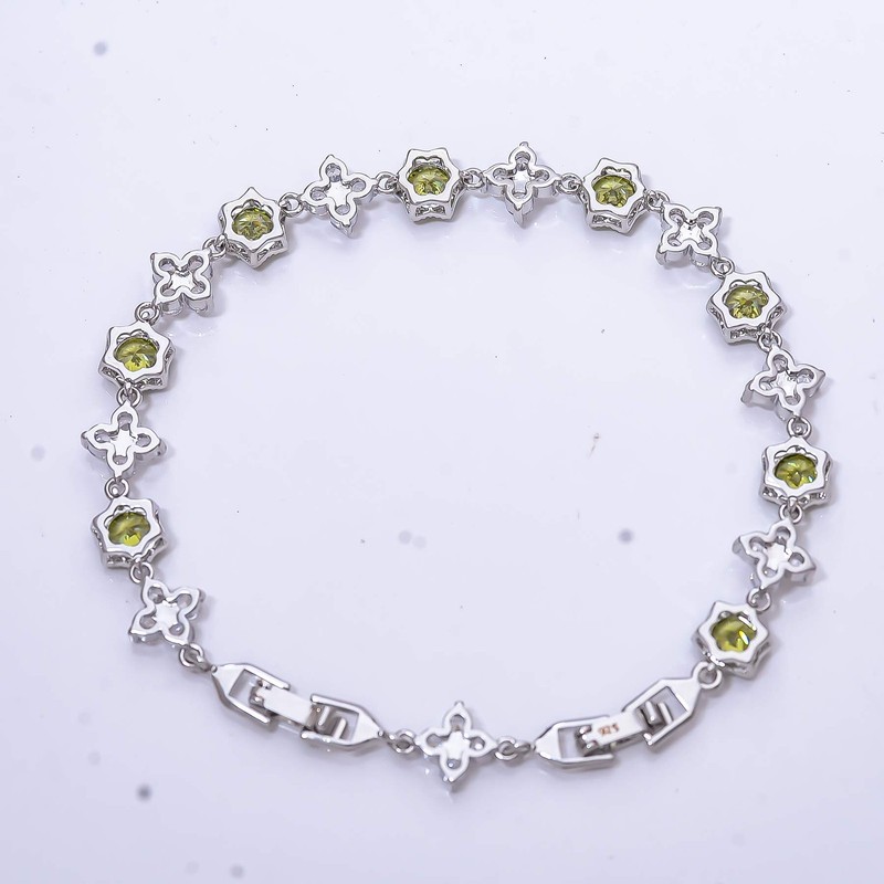 Peridot & Cubic Zirconia Gemstone 925 Sterling Silver Tennis Bracelet 8.99" B34 gallery