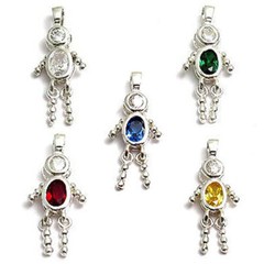 925 Sterling Silver Boy Oval Birthstone CZ Pendant Charm (Choose Any Month)