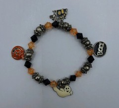 Halloween Beaded Stretch Bracelet With Charms Ghost Haunted House Boo Pumpkin
