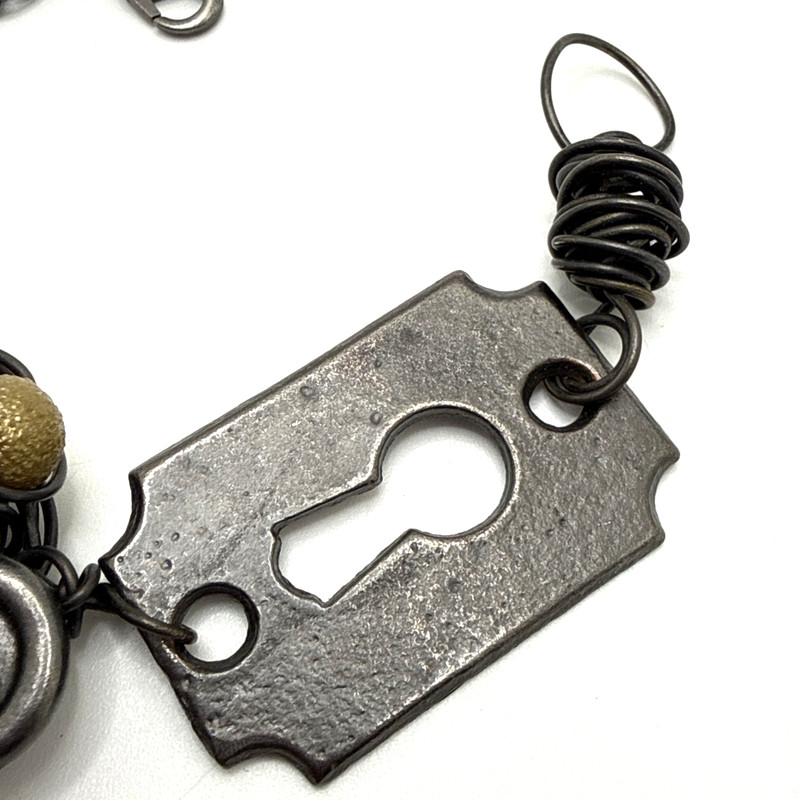 Found Object Steampunk Bracelet Wire Wrapped Keyhole Key Charm Gothic Art 8" gallery