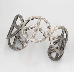 Peace Cuff Bracelet Dark Gray Hammered Metal Wide 7.75 in