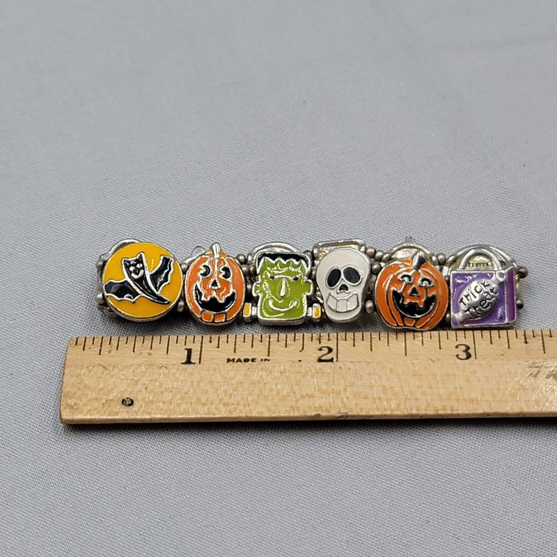 Halloween Enamel Panel Bracelet Gold tone Elastic 6.5" gallery