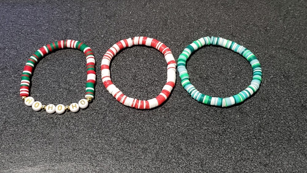 Handmade Polymer Clay 3 Bracelet, Christmas Womens Gift Set HO HO HO