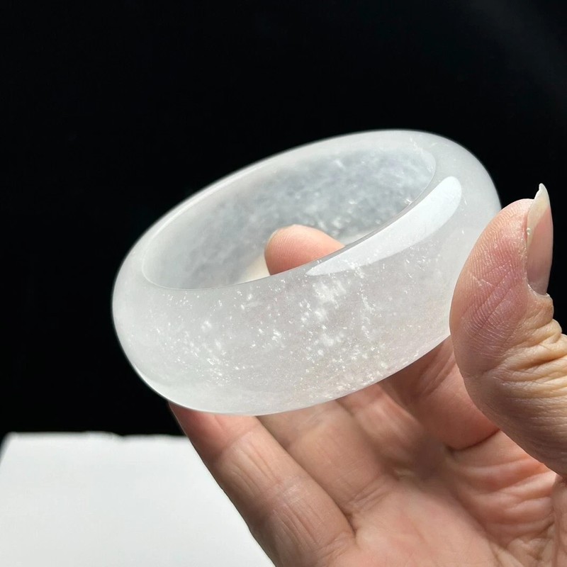 Real Natural Burmese White Jade jadeite tyre bracelet bangle 60mm gallery