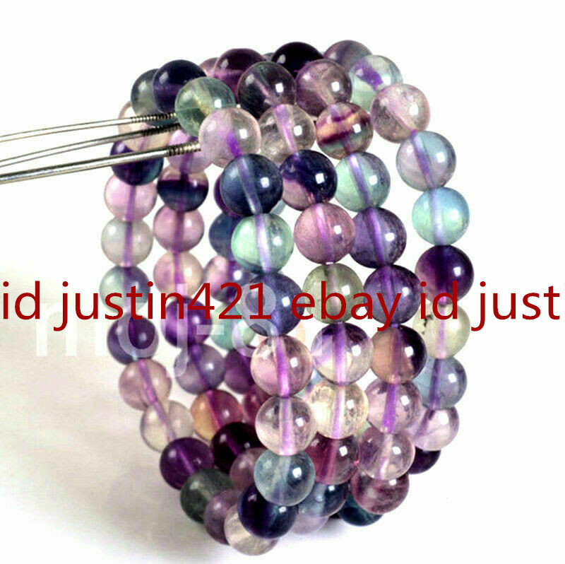 4 Pcs Natural 8mm Multicolor Fluorite Round Gems Beads Stretch Bracelet 7.5''AAA gallery