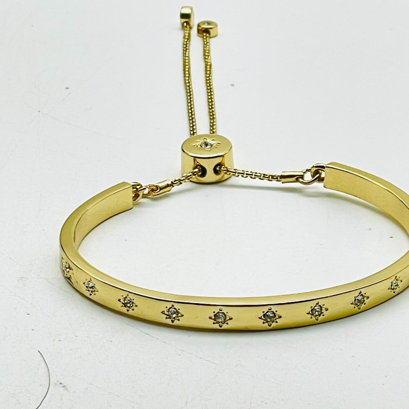 VO Rhinestone Slide Bracelet Gold Tone Adjustable Lariat Bling Sparkle Holiday gallery