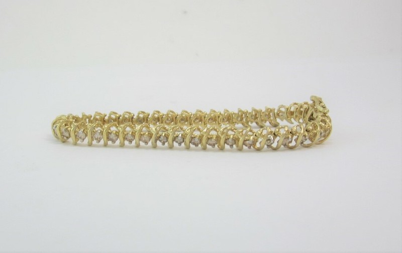 ESTATE 14K CHAMPAGNE DIAMOND "S" LINK TENNIS BRACELET 3.16CT.APPRAISED $4,368.00 gallery