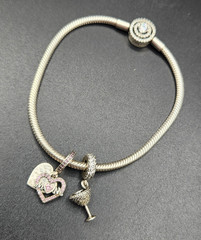 Pandora Moments 925 Halo Snake Chain Bracelet With 2 Charms