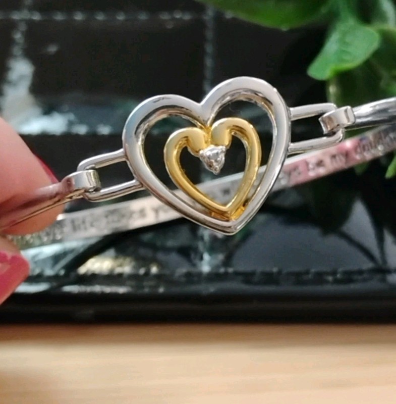 DM DANBURY MINT 14K Gold and Silver Plated Heart w/DIAMOND "Daughter" Bracelet! gallery