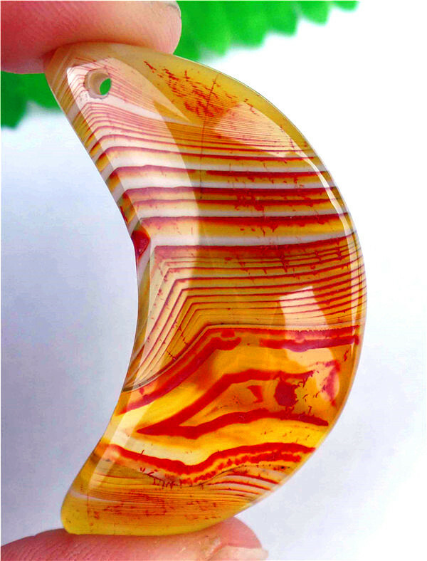 47x21x6mm Yellow And Red Stripes Onyx Agate Moon Pendant Bead EA78959
