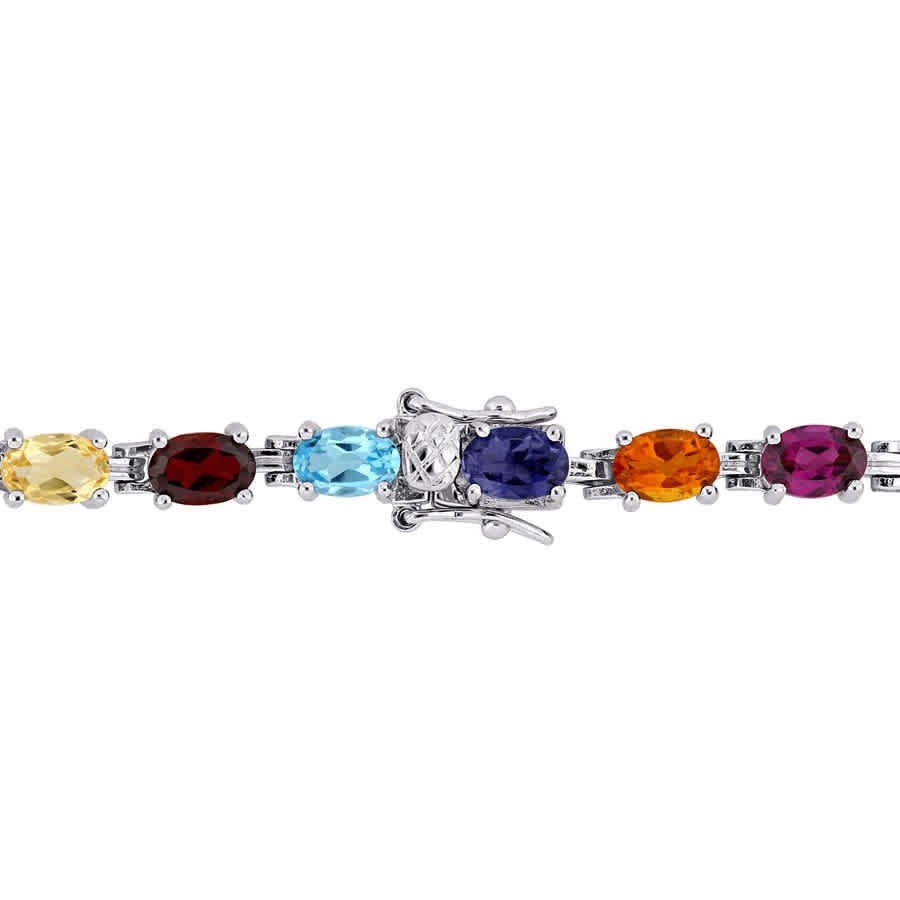 AMOUR 10 5/8 CT TGW Multi Color Gemstone Oval Tennis Bracelet In Sterling Silver gallery