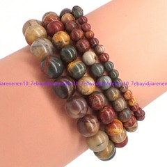 Natural 6/8/10/12mm MultiColor Picasso Jasper Gems Round Beads Bracelet 7.5 in