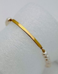 DaneCraft 24KT Gold Over 925 Sterling Genuine Pearl Bar Stretch Bracelet 7 1/2”