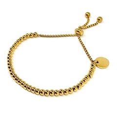 Woman Elegant 18k Gold Plated Titanium Steel Charm & Bead Chain Bangle Bracelet