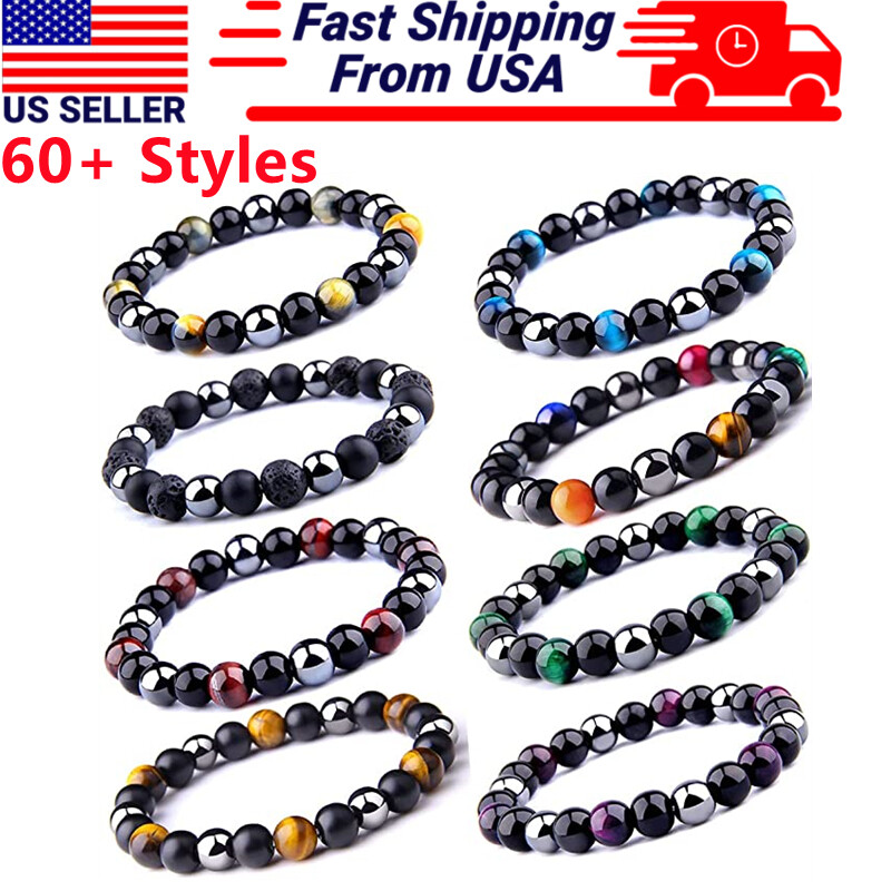 Handmade 8mm Mix Natural Round Gemstone Bead Healing Men Women Bracelets Jewely gallery