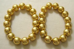 Signed JOAN RIVERS Czech Republic Gold Tone 12mm BEAD Stretch BRACELET Pair