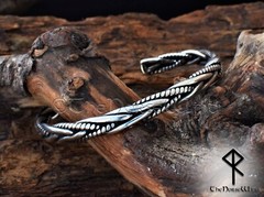 Men’s Silver Bracelet, Twisted Viking Armring, Celtic Norse Torc Cuff Bangles