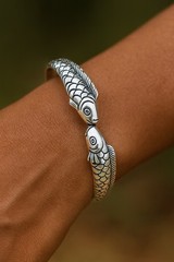 Fish Bracelet Cape Cod Zara Sardine Cuff Silver Boho Textured Pisces 925 Kiss