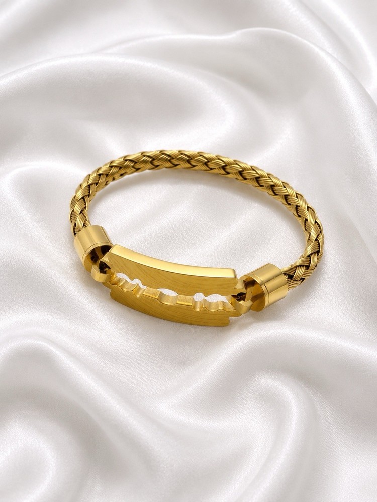 Gold Tone Stainless Steel Razor Blade Style Braided Cable Bracelet Unisex