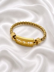 Gold Tone Stainless Steel Razor Blade Style Braided Cable Bracelet Unisex