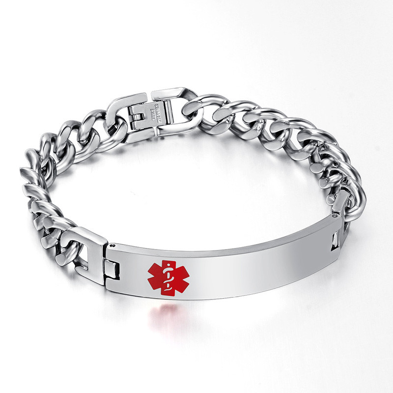 Men Medical Alert ID Chain Bracelet Wristband DIY Free Engraving Stainless Steel gallery