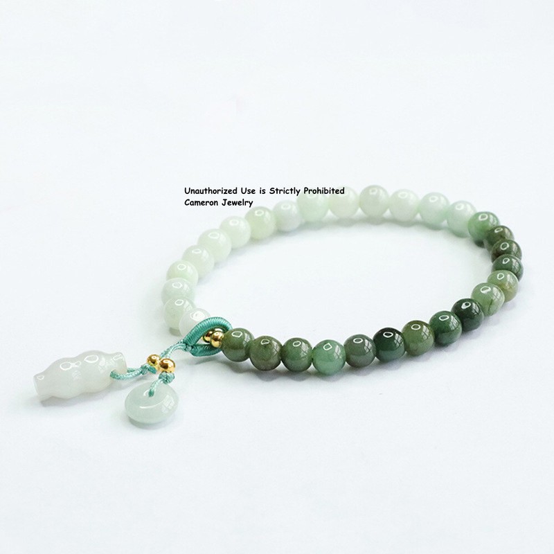 Real Natural Green White Jade Jadeite Women Lucky Peace Beads Bracelet gallery