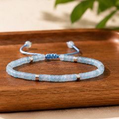Natural Aquamarine Bracelet Dainty Tiny Beads Adjustable Gemstone Boho Jewelry