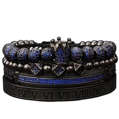 Men’s Crown Bracelet Set 4PCS Adjustable Beaded Stone Wrist Jewelry Gift