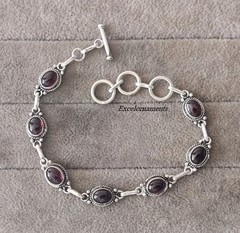 Red Garnet Gemstone Solid 925 Sterling Silver Women Hand Adjustable Bracelet RK*