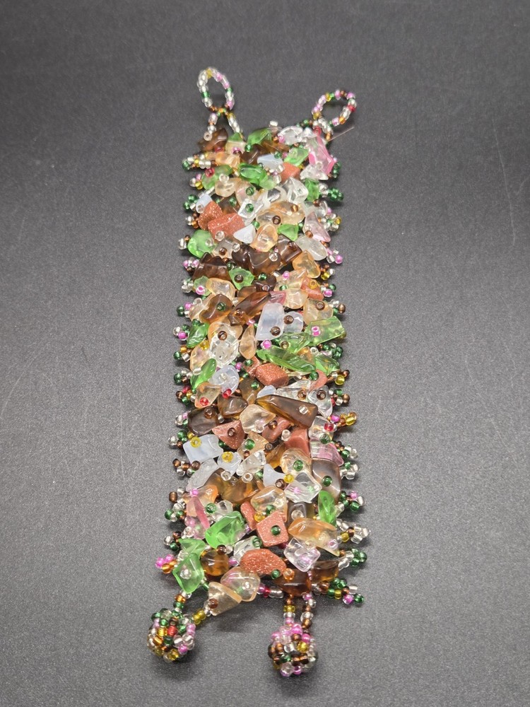 Artisan Multicolor Glass Chip Beaded Bracelet Adjustable Toggle Closure SMALL 6"