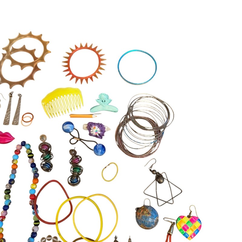 Vintage Lot of 1980's Jewelry Jelly Bracelets, Beaded Necklaces Dangle Earrings gallery