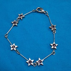 Vintage Silver Plated Purple Bead Star Charm Bar Link Bracelet