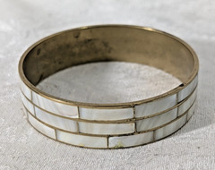 Off WhiteMother of Pearl Brass Bangle Bracelet 5/8 Wide 2 3/4