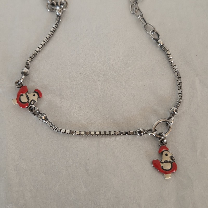 925 Sterling Silver Red Enameled Chicken Charm Bracelet 6 -7 in. gallery