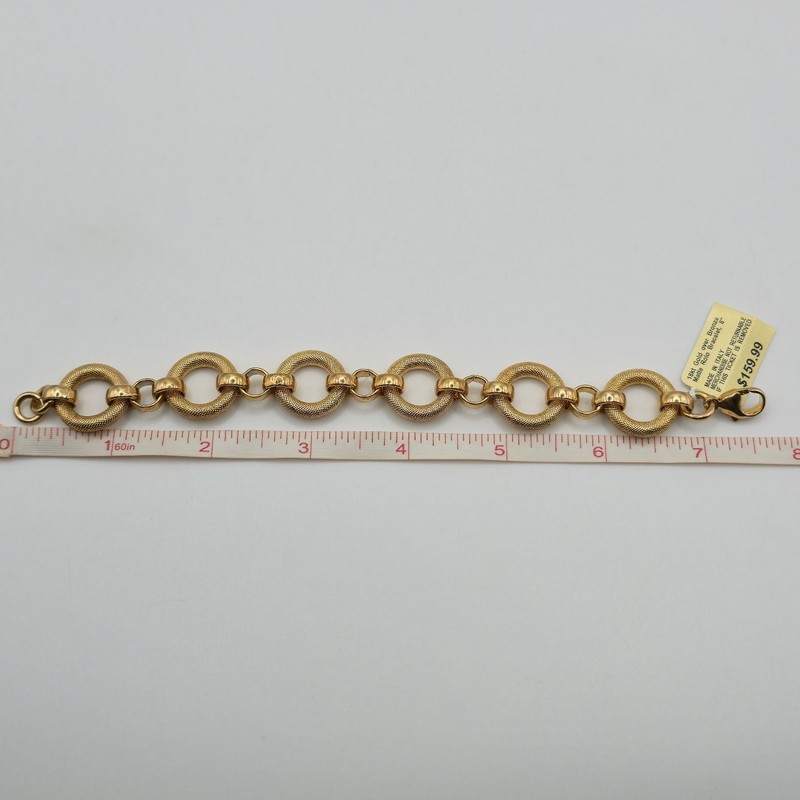 Italian 18 kt Gold Plate Over Bronze Textured Matte Rolo Link Bracelet 7.5 Inch gallery