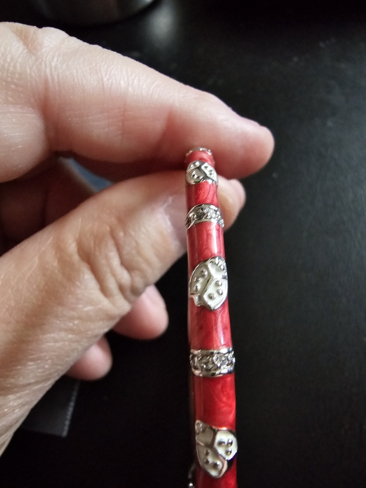 Lauren G Adams Lady Poof Stackable Hinged Bracelet Bangle Red Enamel & Crystal gallery