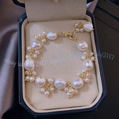 Genuine Natural 11-12mm White Freshwater Baroque Pearl Beads Bracelet 7.5”