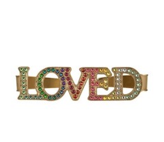New Gucci Gold “LOVED” Palm Cuff with Rainbow Crystals 469606 8523