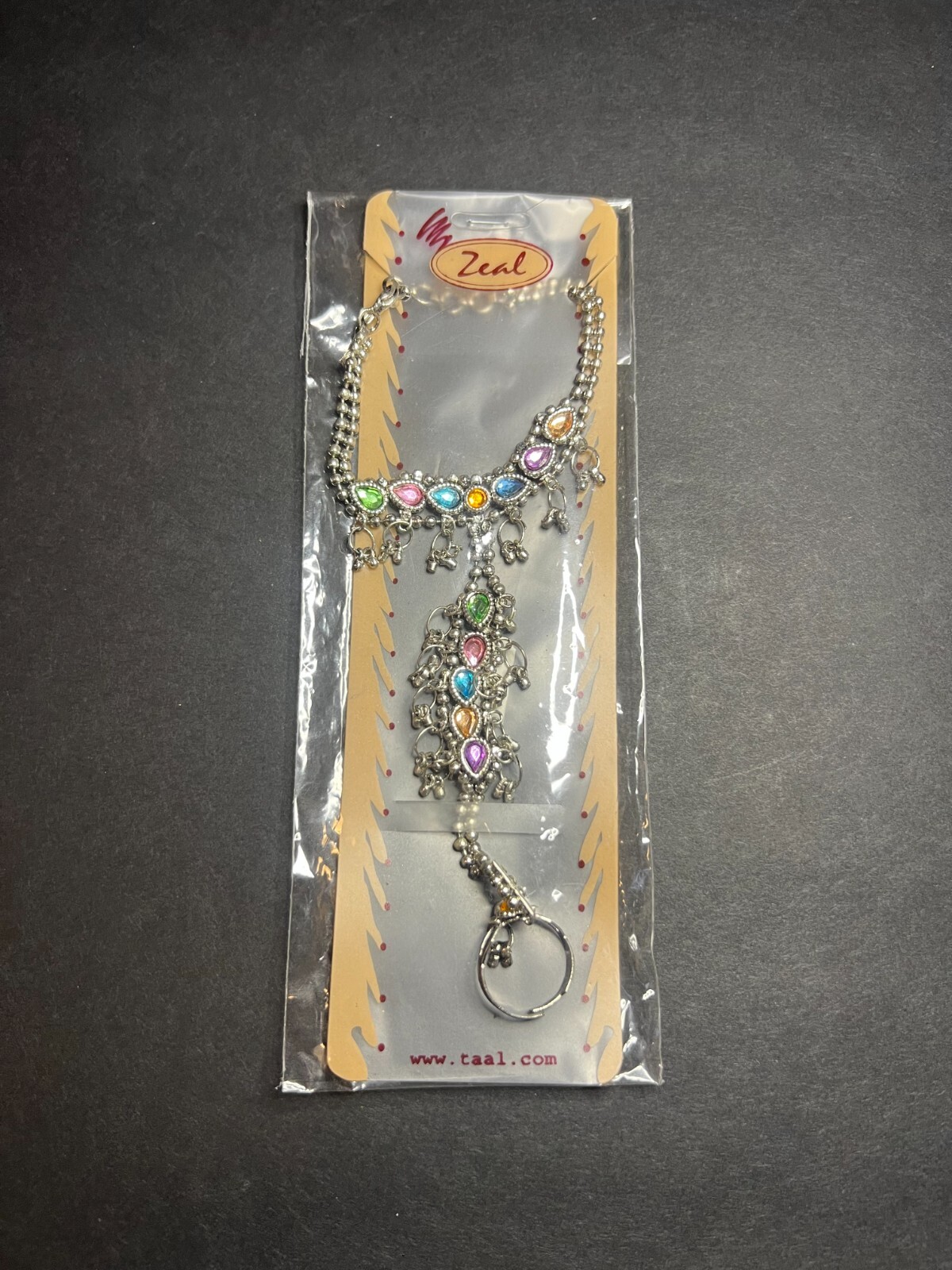 Zeal Silver Tone Colorful Gem Rhinestone Tassel Bracelet + Adjustable Ring gallery