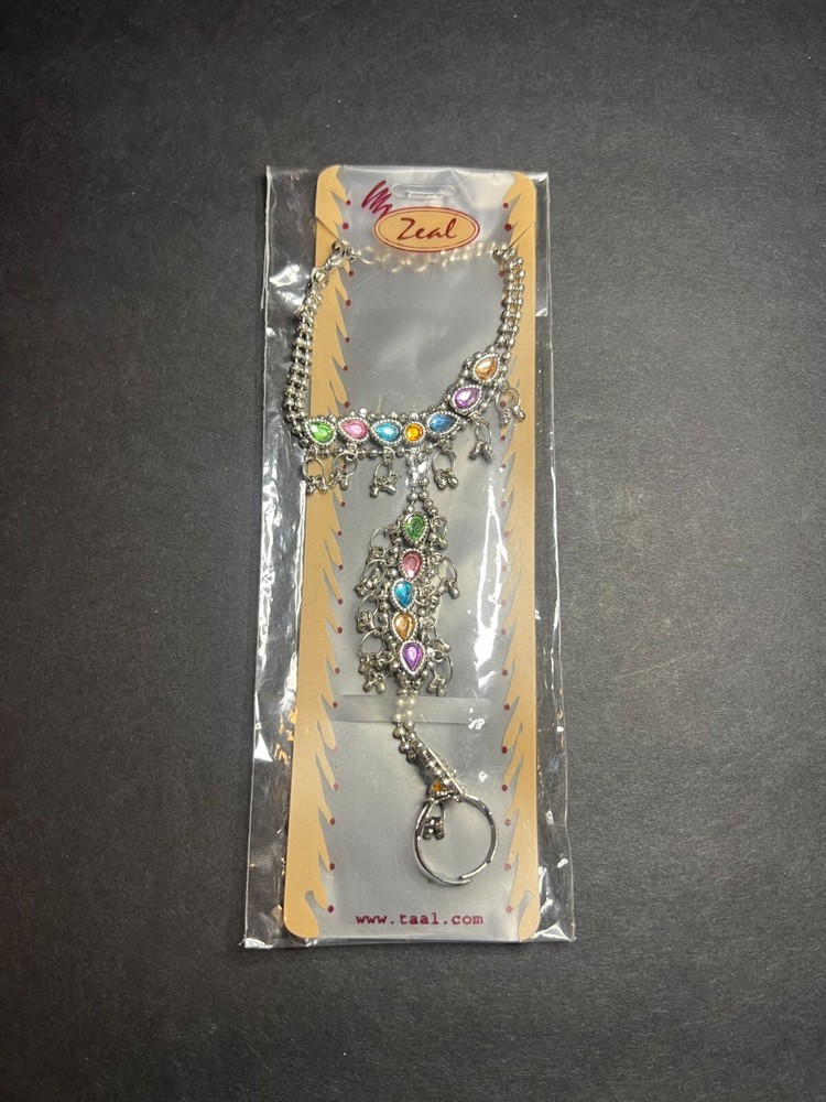 Zeal Silver Tone Colorful Gem Rhinestone Tassel Bracelet + Adjustable Ring