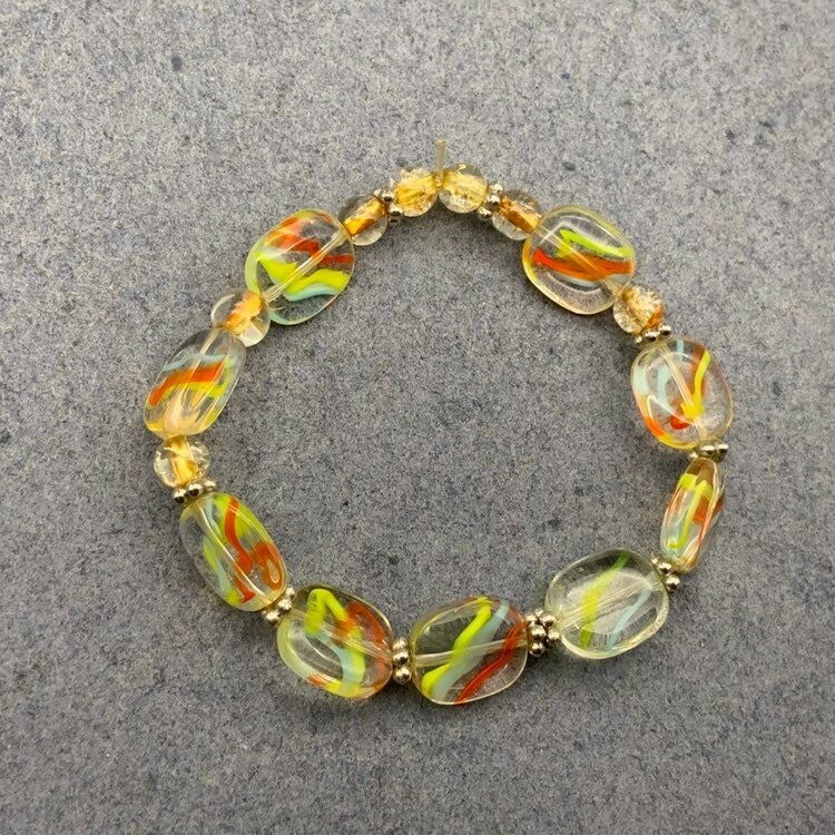 Clear Stretch Bracelet Red Orange Lime Green Turquoise Blue Swirl Gold Silver