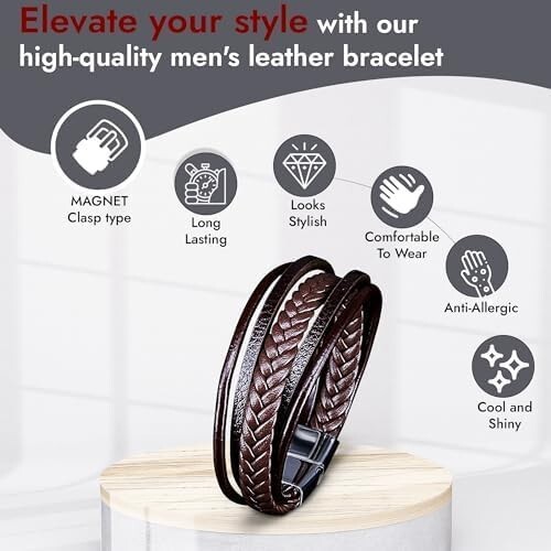 Mens Bracelet Multi-Layer Leather Braided Rope Magnetic Clasp Bracelet, Brown gallery