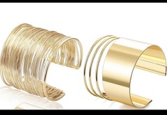 Gold Cuff Bracelets for Women Adjustable Wide Wire Bangle Jewelry – 2 Piece Set