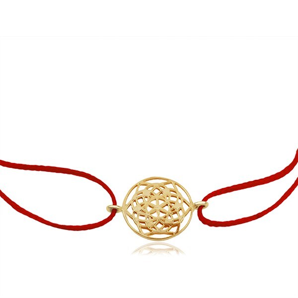 Flower Of Life 925 Sterling Silver 18K Gold Plated Red Thread Bracelet Jewelry gallery