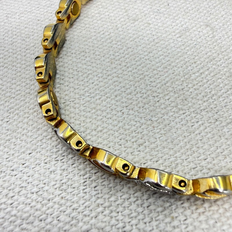 Heart Link Bracelet Two Tone Gold & Silver Tone Clasp Closure Dainty Simple Love gallery