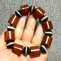 Natural Reddish Brown Agate Cylindrical Elastic Bracelet Meditation Soothing 07