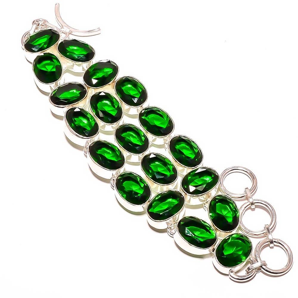 Chrome Diopside 925 Sterling Silver Ethnic Bracelet 7-7.99" TB0-24