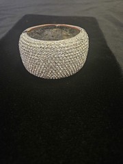 Pave Set WIDE Hinged Cuff Bracelet Rhinestone Silver Tone Metal Chunky Statement