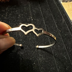 silver-tone double heart open cuff bracelet, love theme, metal, no stone